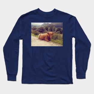 Highland cow, retro nature photography Long Sleeve T-Shirt